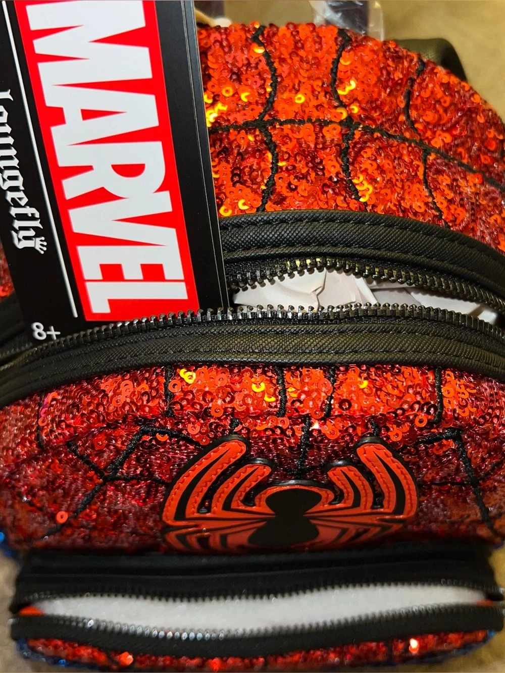 NWT BoxLunch Exclusive Loungefly Marvel Spider-Man Sequin Figural Mini Backpack